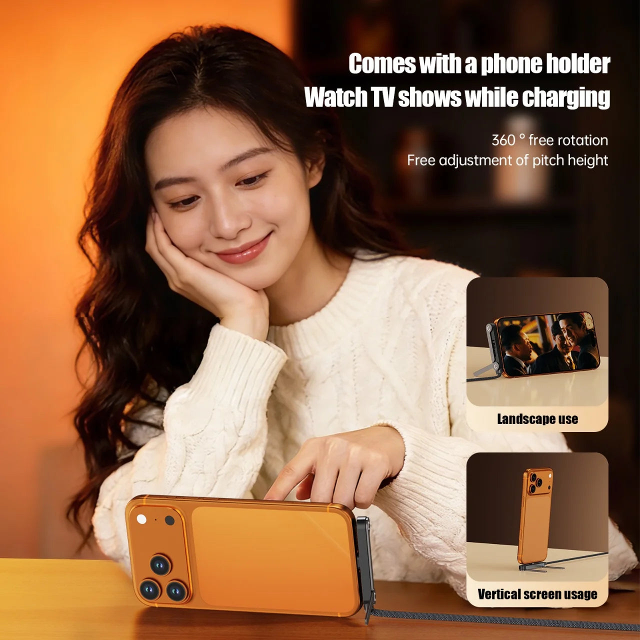 240W PD Fast Charging Type C to Type C Cable USB C to Type C Cable with Foldable Stand Phone Holder for Iphone 15 Xiaomi HUAWEI